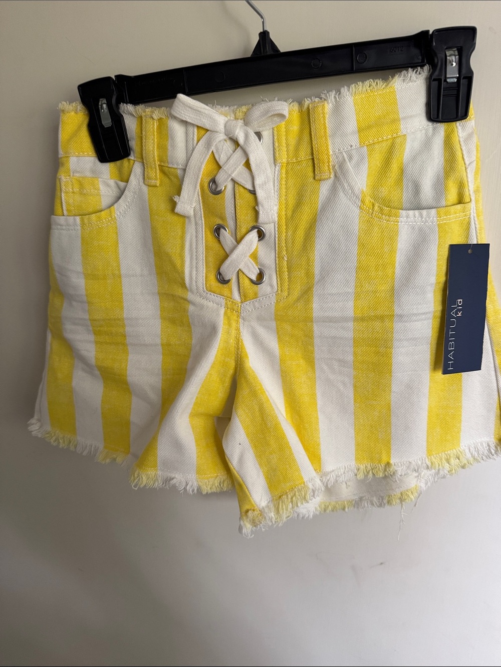 Habitual Yellow & White Striped Lace-Up Denim Shorts
